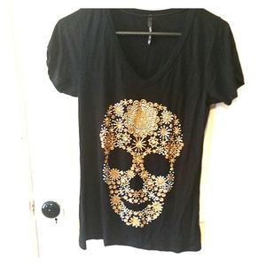 Rhinestone Skull fitted T-Shirt
